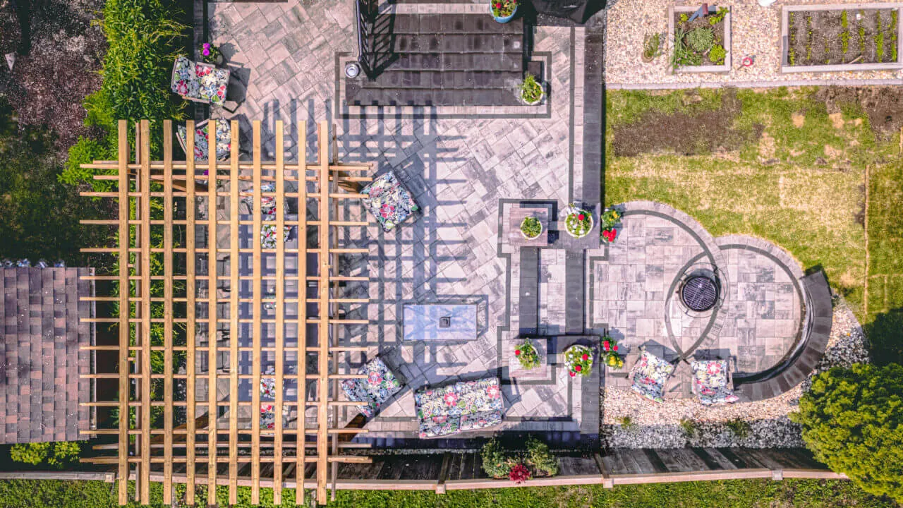 Aerial view of a BerryHill Landscaping hardscape project in Winnipeg